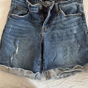 Kut from the Kloth Faded Distressed Blue Denim Roll-Hem Shorts